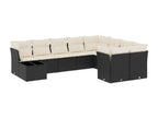 10-piece garden furniture set with cushions, black resin wicker RVRK67715