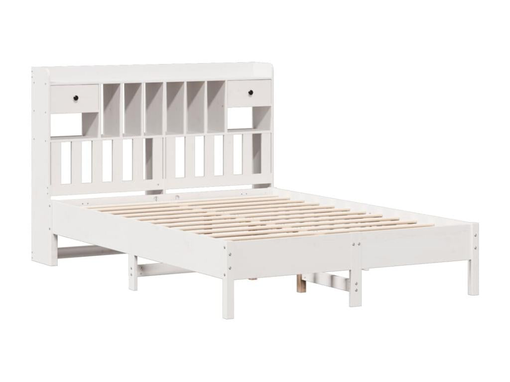 White bookcase bed without mattress, 135x190 cm, solid pine wood, KFQN02705