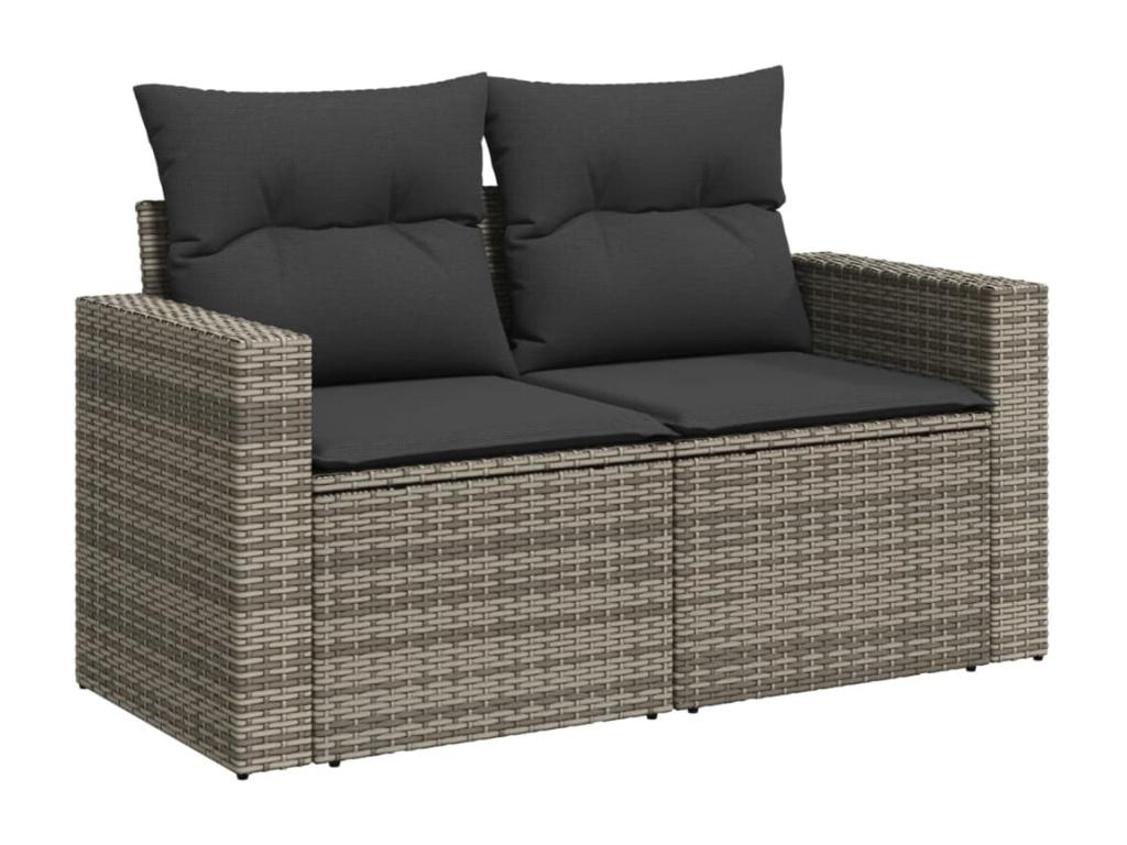 Garden furniture set with cushions, 7 pieces, grey woven resin BIYV42921