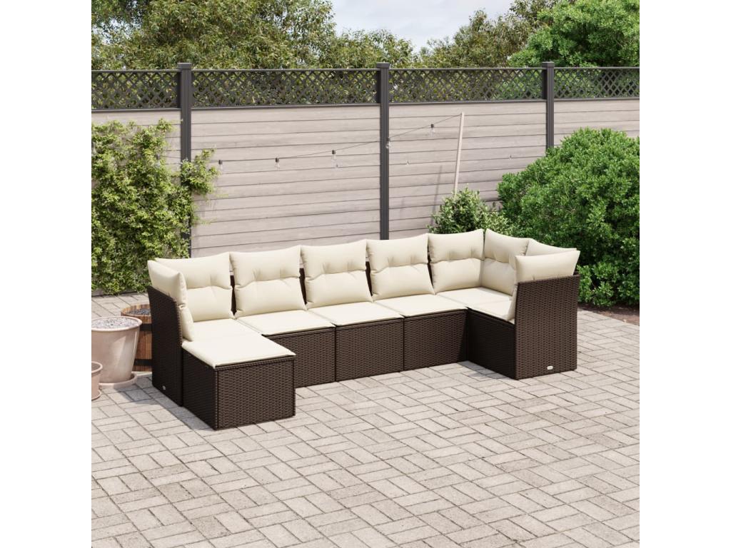 7-piece garden furniture set with cushions, brown woven resin, COMK85094