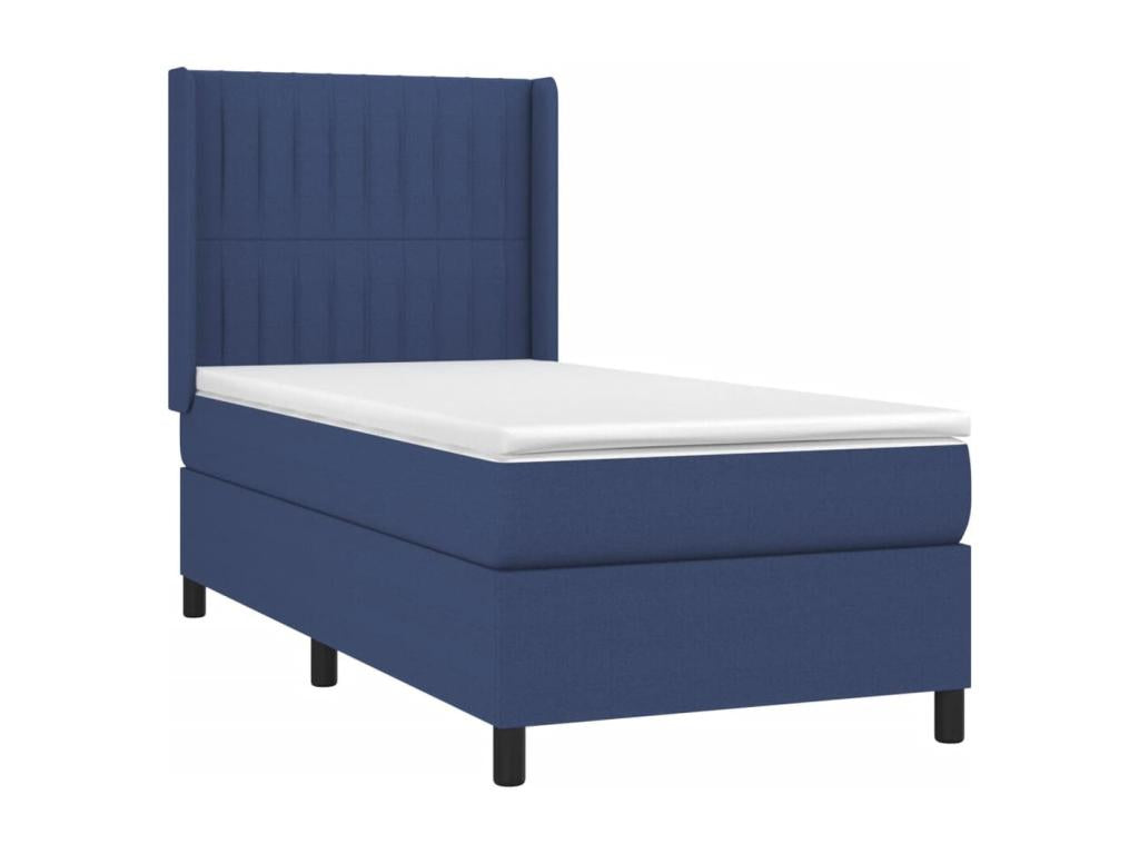 Upholstered bed base with mattress, blue, 90x190 cm, fabric VWFC83234