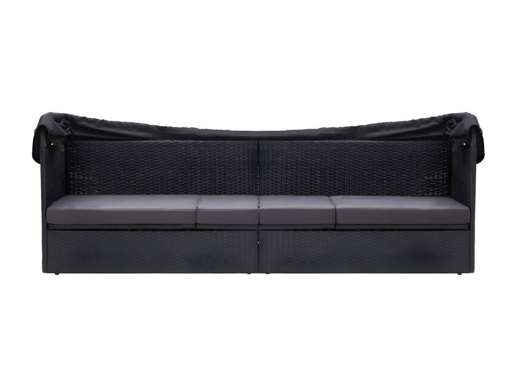 Outdoor sofa bed with canopy, woven resin, black EMYC92023