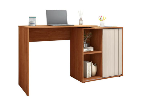 Honey and White Corner Desk, 1 Door Cabinet, 3 Shelves, W 139.9 H 75 D 45.1 cm HSQR26231