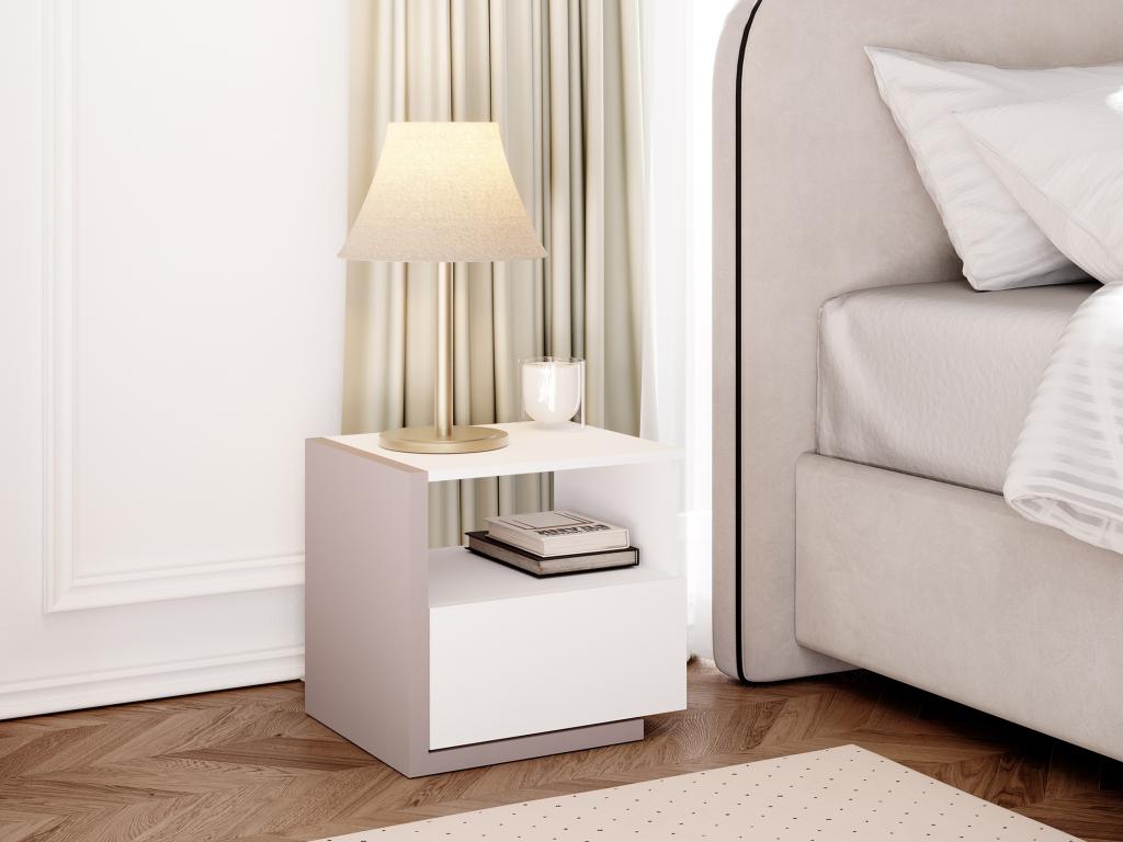 Scandinavian bedside table - 1 drawer and 1 niche - White and Decohaute II VHVC55452