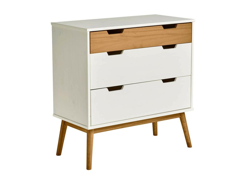Decohaute - 3-Drawer Chest of Drawers, White and Natural Pine MRST94789