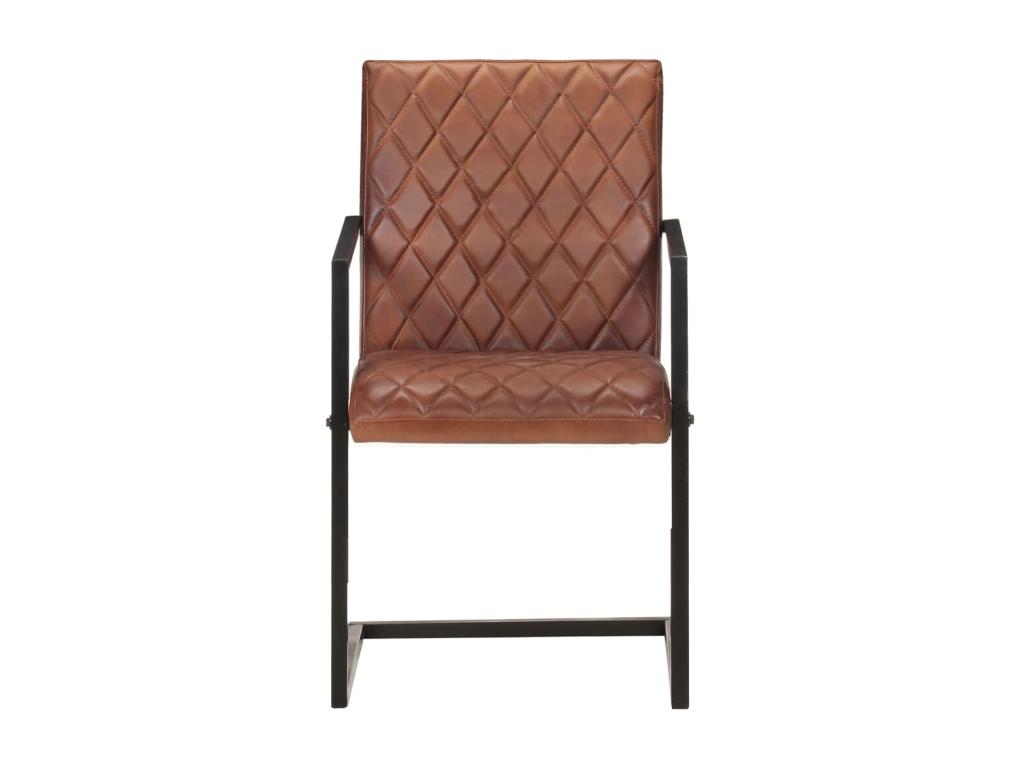 Cantilever dining chairs, set of 4, brown genuine leather IMNR08225