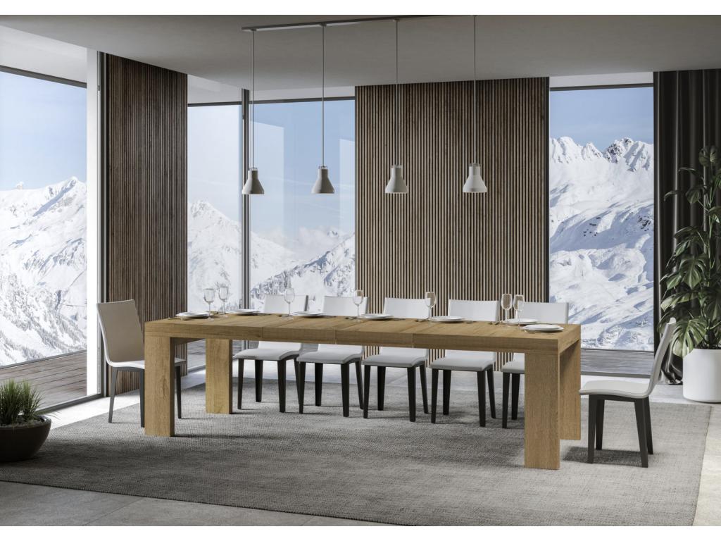 Decohaute Extendable Wooden Dining Table - Cement Grey - Decohaute Legs and Support - 2 Slim Extension Leaves - Extendable Width 180 to 284cm KKMT47782