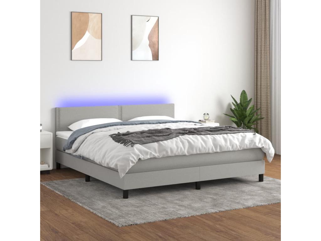 Decohaute bed base with LED mattress, light grey, 160x200 cm, fabric QVPT99559