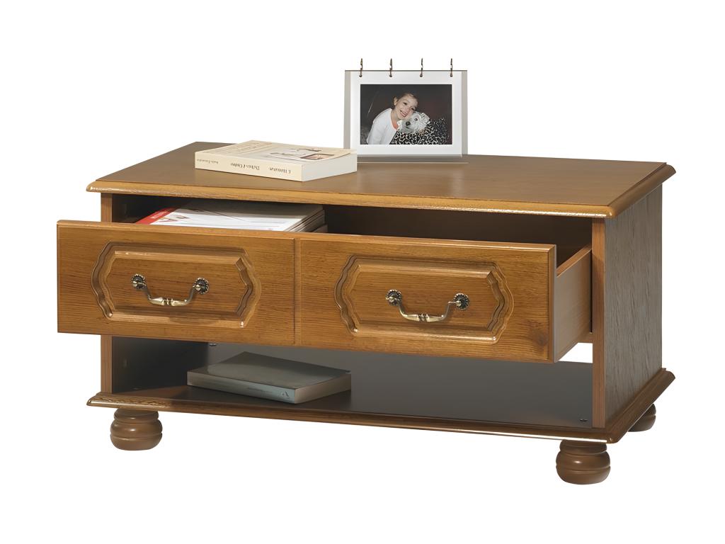 Rustic Oak Rectangular Coffee Table with 2 Drawers and 1 Niche, W 82.4 H 42 D 46.5 cm HJZE43136