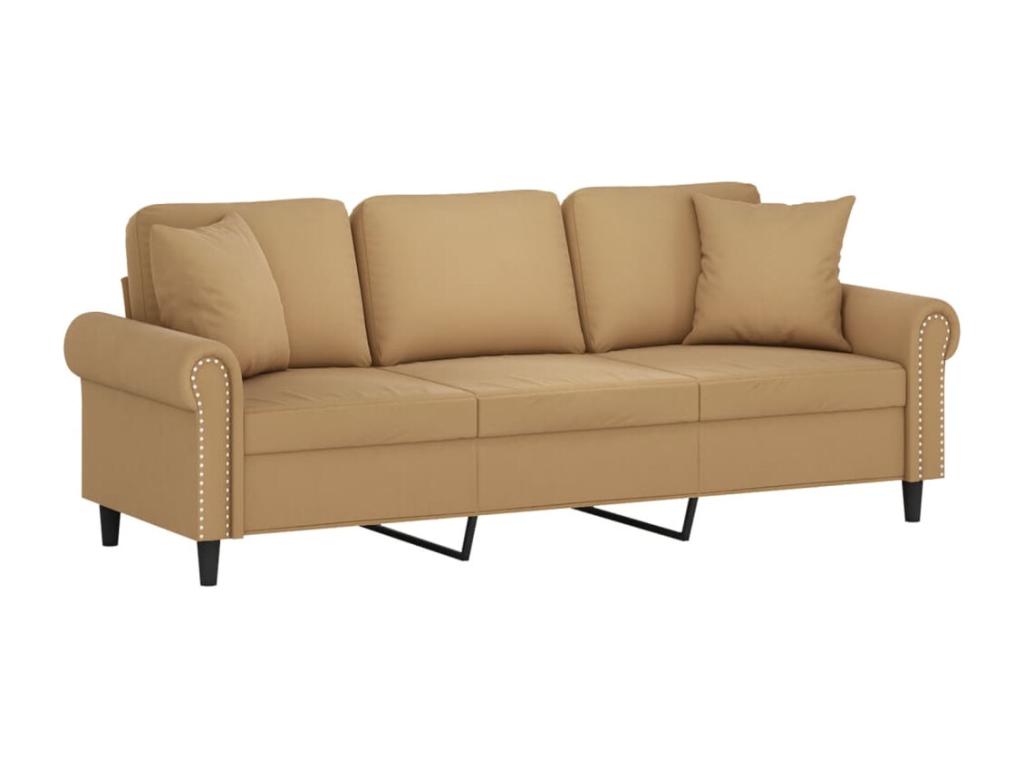 3-seater sofa with decorative brown cushions, 180 cm, velvet, DPJM30462