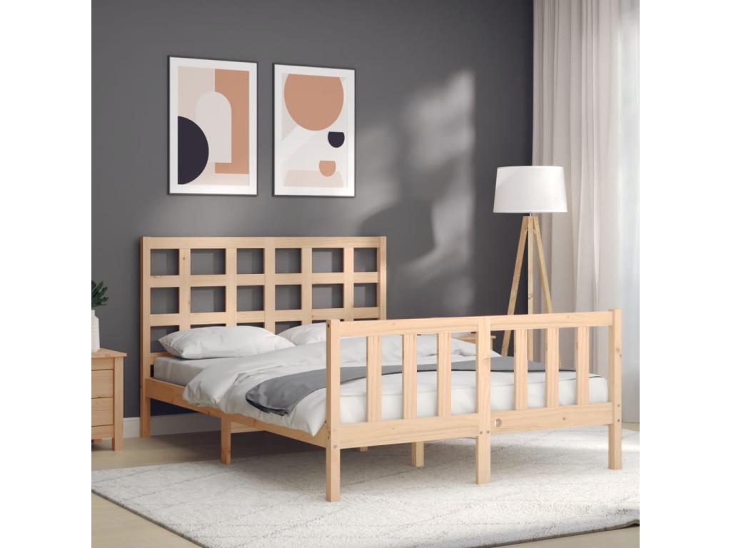 Bed frame with double headboard, solid wood MDAA73628