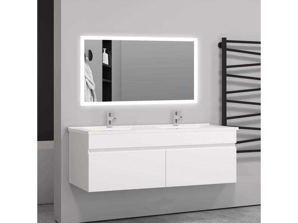White bathroom vanity unit with 2 soft-close doors and 2 wall-hung basins, 120x45x40 cm (LxWxH) ZWYD78906