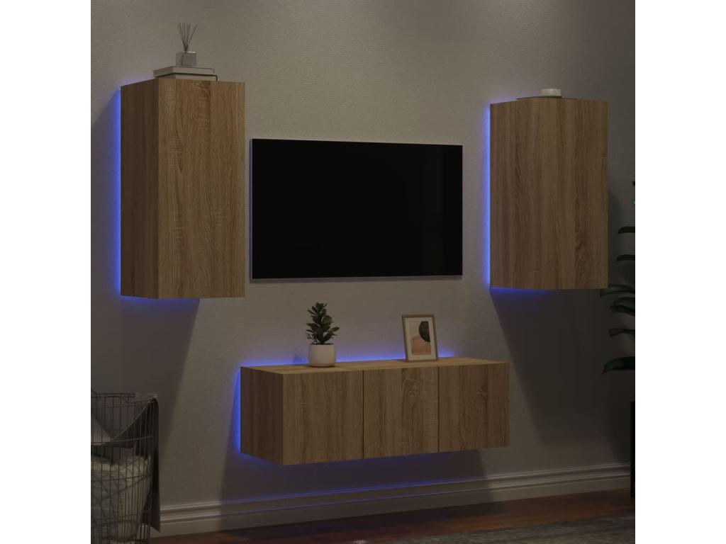 Decohaute engineered wood 4-piece LED TV wall units in oak finish PZNN29213