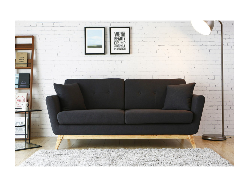 Decohaute DGQR10831 3-seater Scandinavian-style straight sofa in anthracite grey fabric