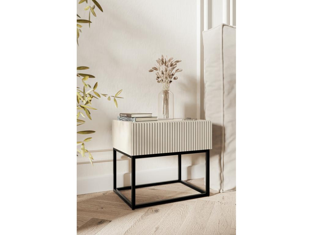 Bedside table - 50 cm beige with black legs - Domopure CIWU49647