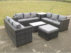 Rattan garden furniture with 3-seater sofa, coffee table, side table, and stools, dark grey, MéDecohaute YOHT92631