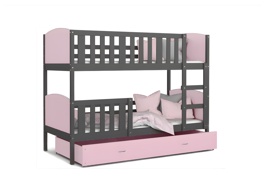 Decohaute Bunk Bed 90x190cm Without Mattress Grey - Pink. Comes with bed base and drawer. DRCK69546
