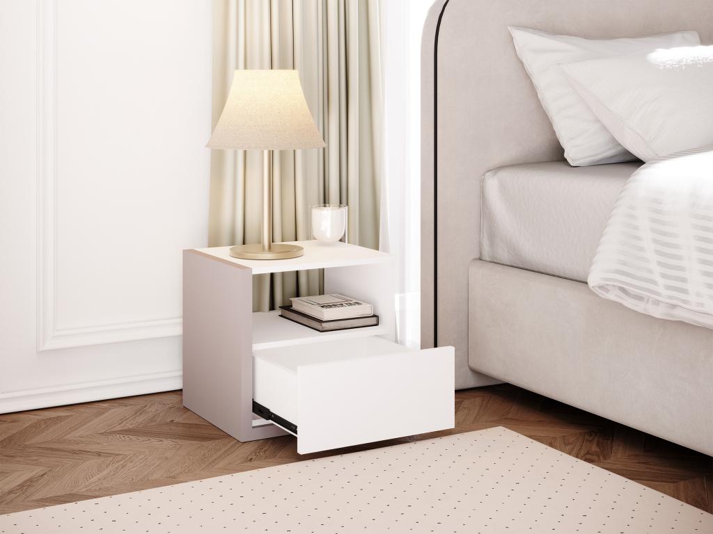 Scandinavian bedside table - 1 drawer and 1 niche - White and Decohaute II VHVC55452