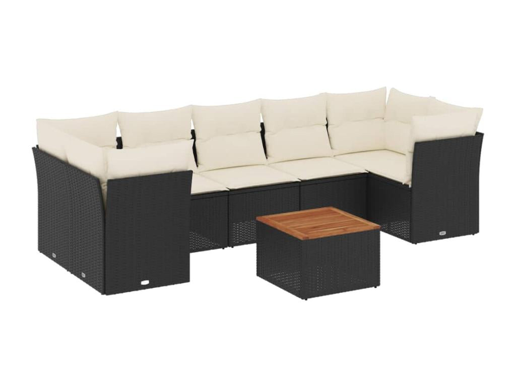 8-piece garden furniture set with cushions, black woven resin CUOJ22861