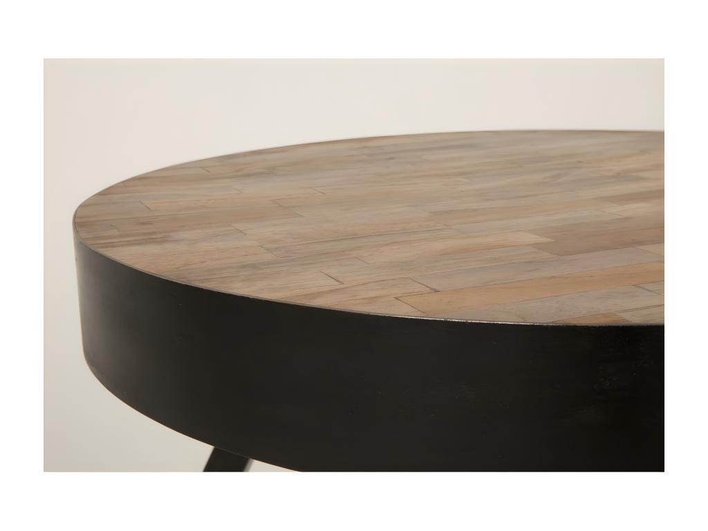 Domopure - Round coffee table in wood and black steel AGLK78123