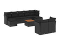 10-piece garden furniture set with cushions, black woven resin RZUZ42948