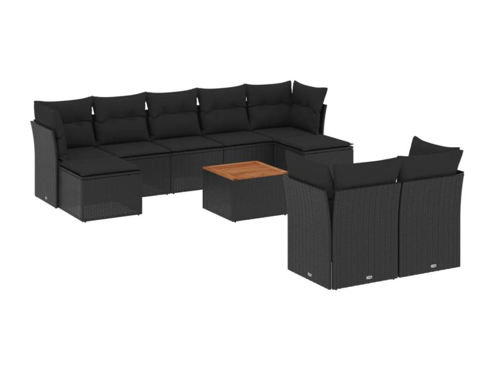 10-piece garden furniture set with cushions, black woven resin RZUZ42948