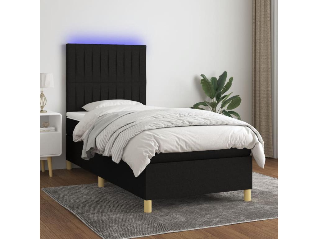 Decohaute bed base and mattress with LED lighting, black, 90x190 cm, fabric MOUO54681