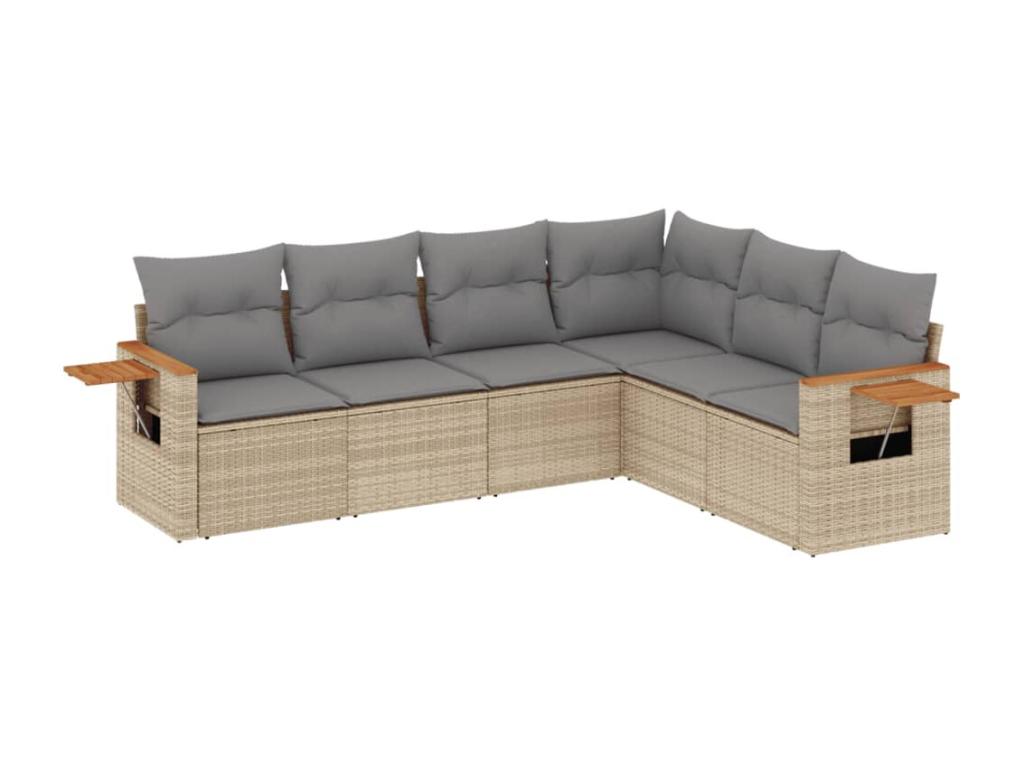 Garden furniture set with cushions, 6 pieces, beige woven resin, BPEW43237