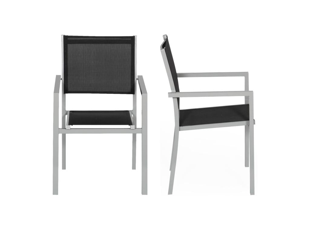 Set of 8 grey aluminium chairs - black textilene - Decohaute RCFX60969