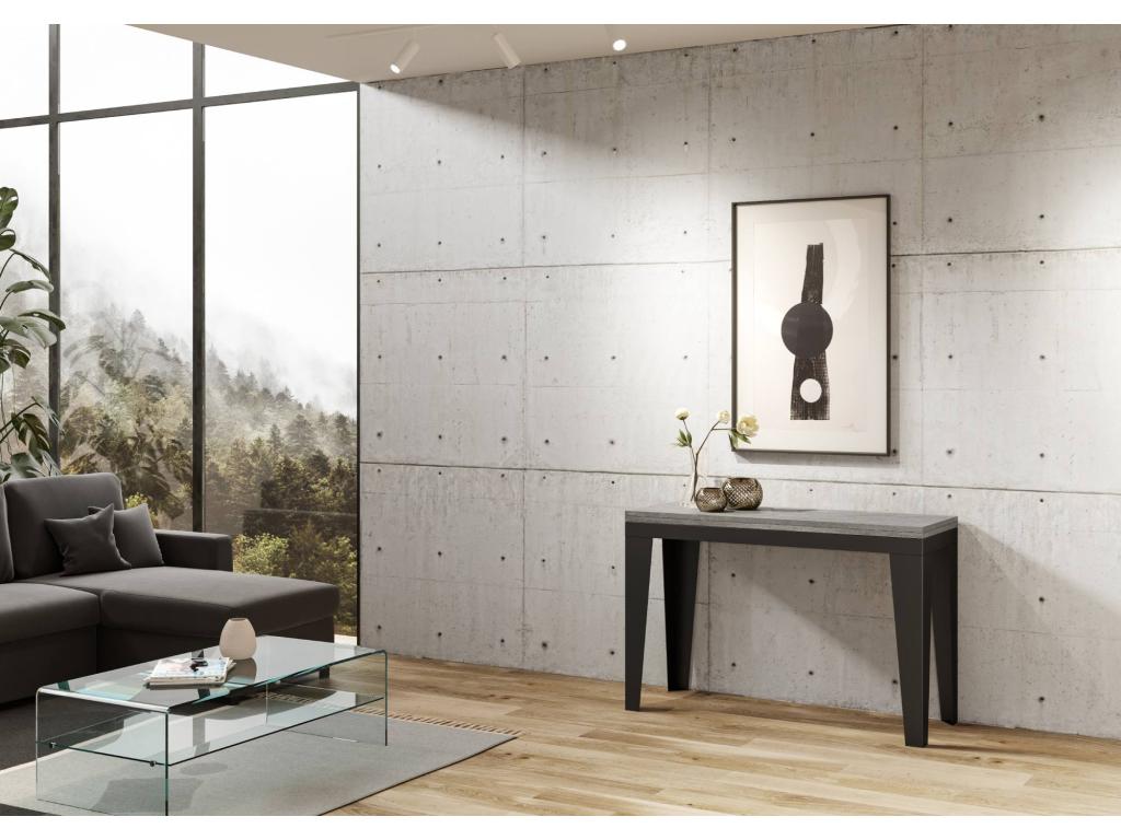 Flame Double Extendable Folding Table 120x45/90 cm Concrete Grey Anthracite Frame WWEJ85383