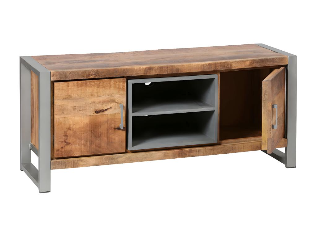 Decohaute - 2-Door TV Stand in Wood and Patinated Steel ZWAY92402