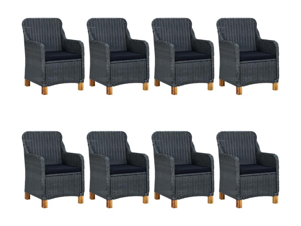 9-piece dining set with cushions, dark grey wicker resin, 10 PRIT42104