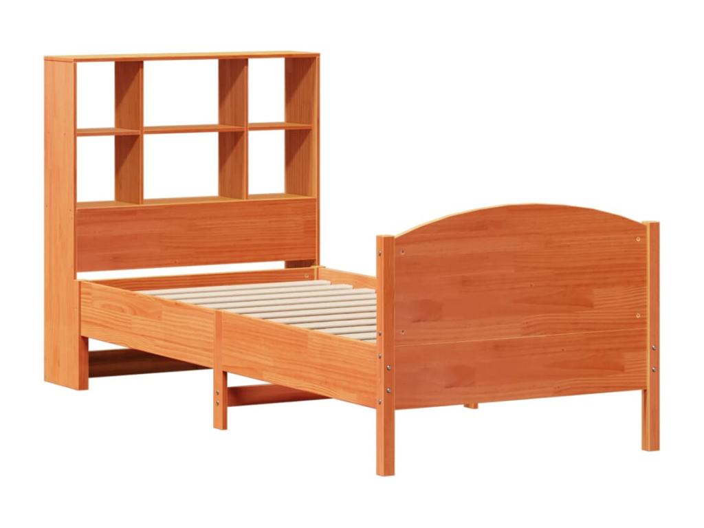 Bookshelf bed without mattress, brown wax finish, 75x190 cm, solid pine, RVAT59723