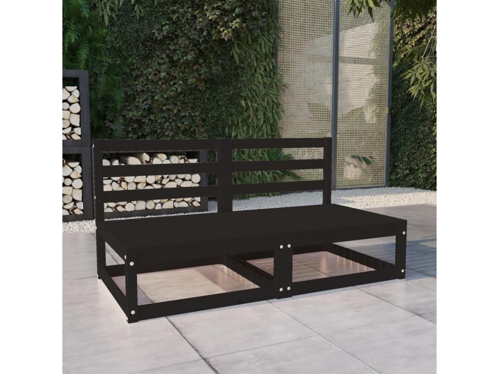 2-Seater Garden Sofa, Black, Solid Pine Wood, IYOX08529