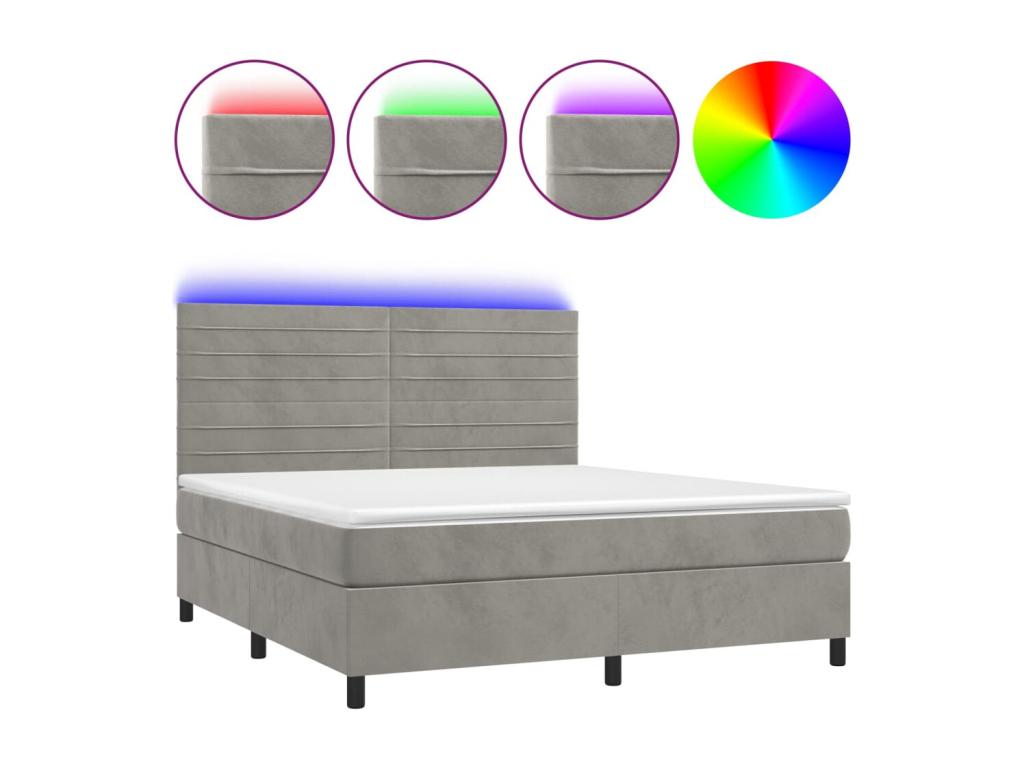 Upholstered bed base with mattress and LED light, light grey, 160x200 cm, velvet, JNOQ34907