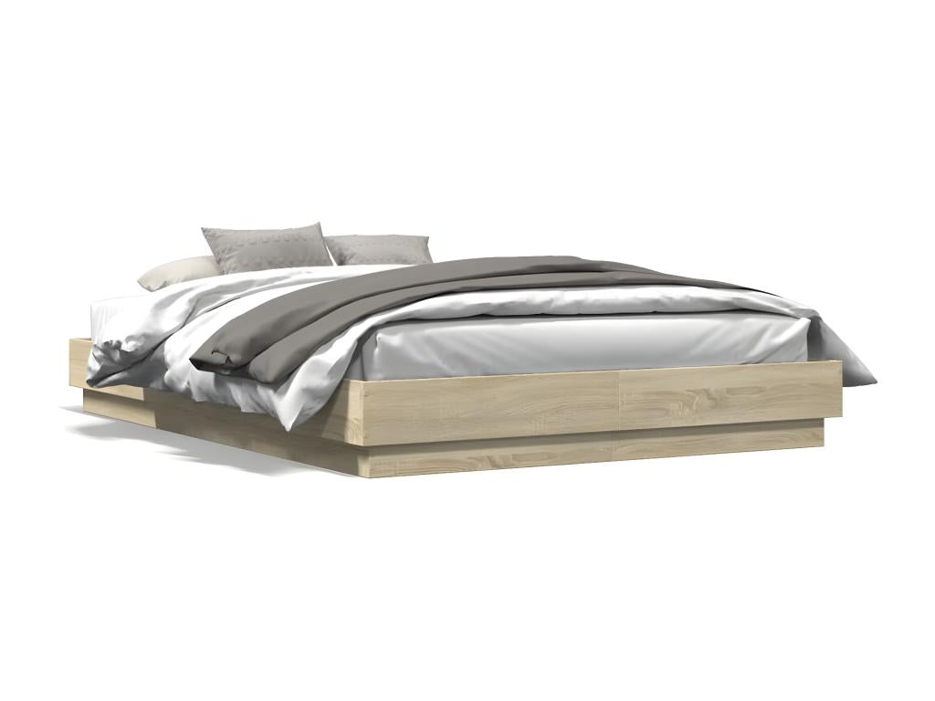 Bed frame with LED lighting, without mattress, oak finish, Decohaute, 120x200 cm, UUHF17984