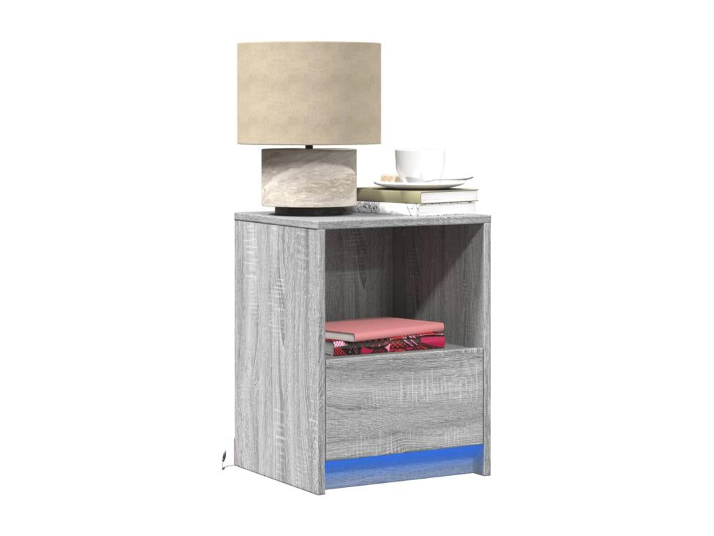 Bedside cabinet and LED lighting, engineered wood grey, TUMV48625