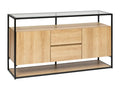 Sideboard storage unit with 2 doors and 2 drawers in natural wood and black metal NMST56486