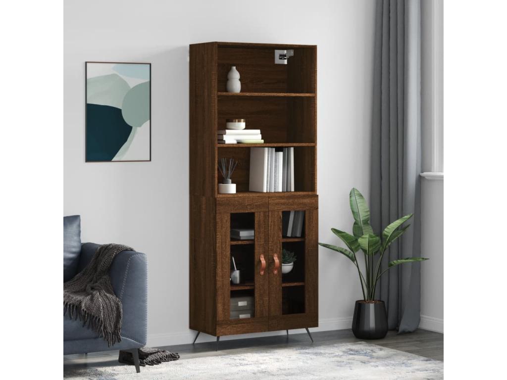 High sideboard, brown oak, 69.5x34x180 cm, engineered wood, HEKW10153