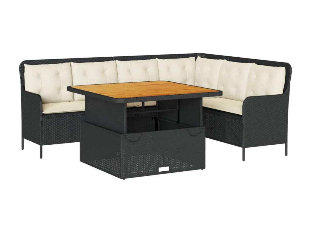 2-piece garden sofa set with cushions, black woven resin RBMA91263