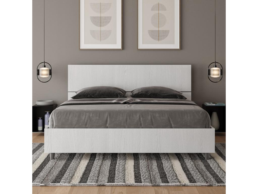 Bed with slatted base 160x200, inclined headboard, white ash, Decohaute LQJH93765