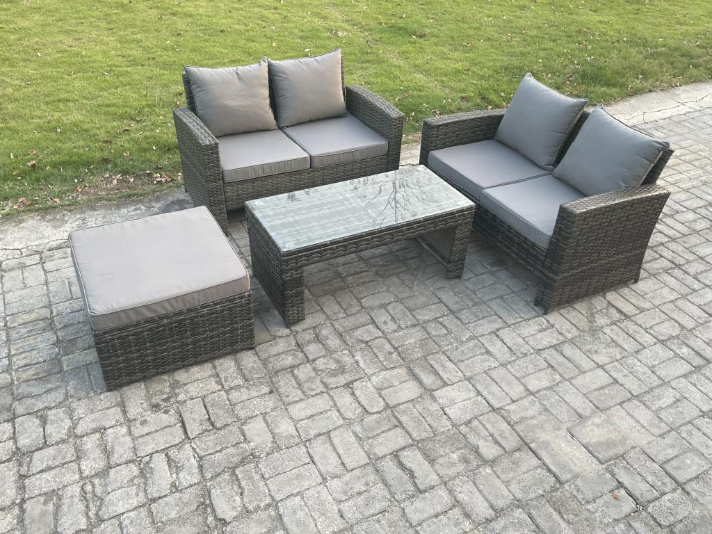 4-Piece Rattan Garden Furniture Set with Large Stool, Sofa, and Garden Table RDBA27758