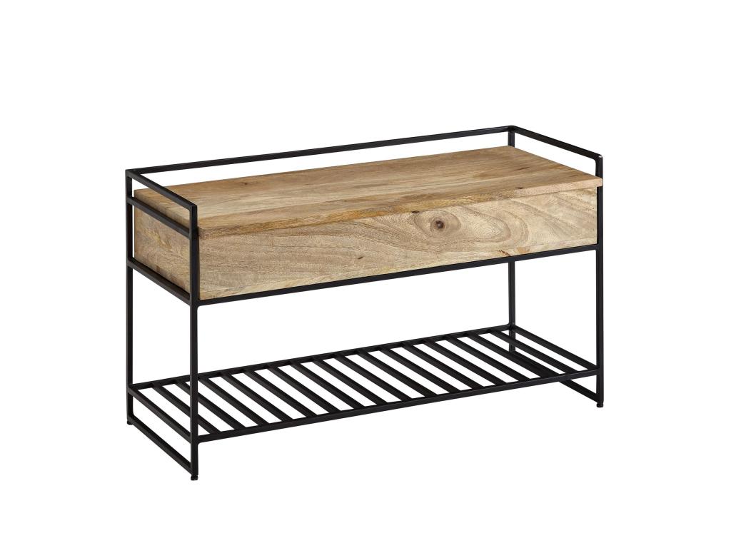 Bench with Storage Space 90 cm Solid Wood Hallway Bench Metal YFIP57331