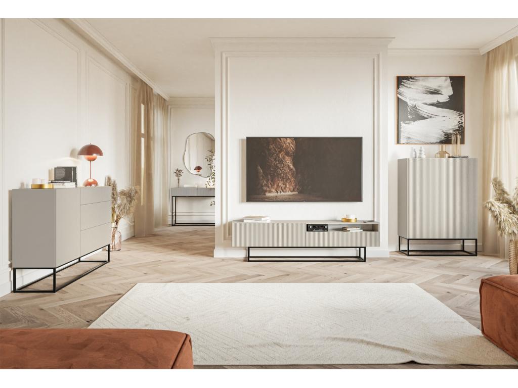 Console table with drawer - standing - 90 cm - greige - with black legs - Decohaute XYWL28251