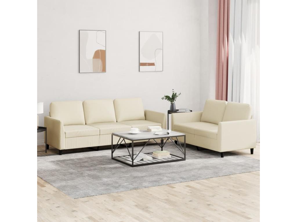 2-piece sofa set with cushions, cream faux leather XABO92211