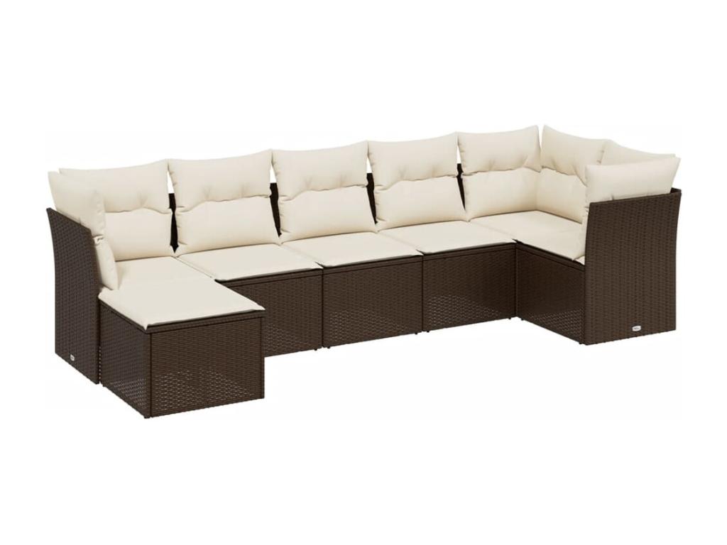 7-piece garden furniture set with cushions, brown woven resin, COMK85094