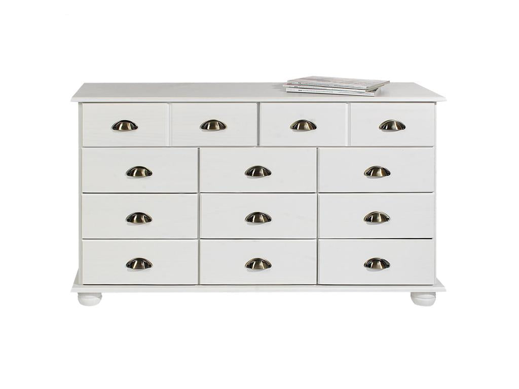 Decohaute apothecary chest of drawers with 11 drawers in solid pine with white stain GCEL32743