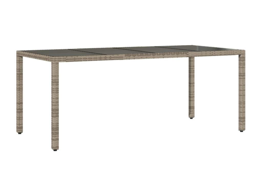 Garden table with glass top, grey, 190x90x75cm, woven resin, ZFNK78373