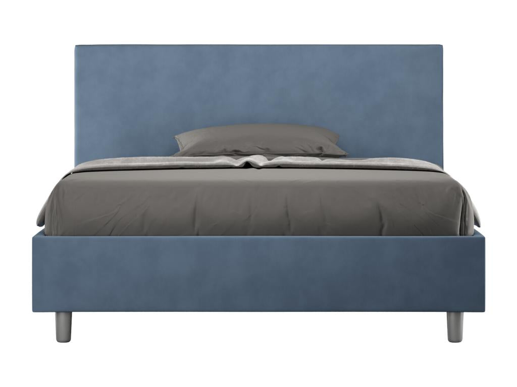 Double bed without slatted base, upholstered, 140x190 cm, blue microfiber, Decohaute EJIV46303