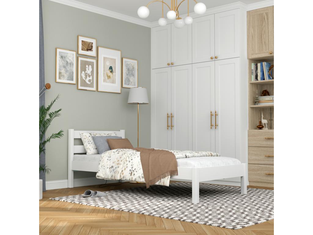 Single wooden bed N01 White 120x200 MQEM19909